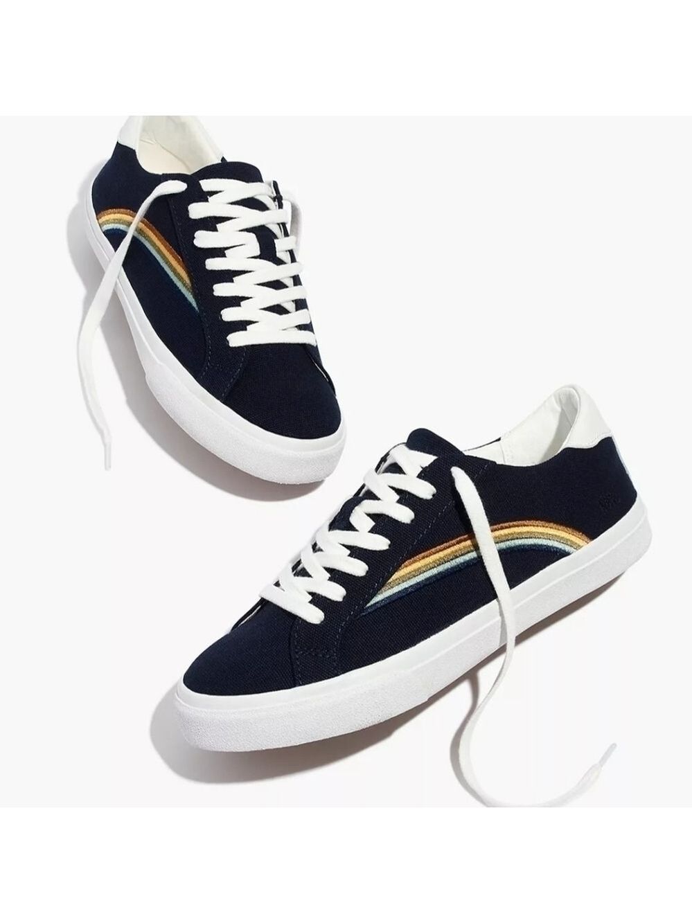Madewell Women's Sidewalk Low-Top Sneakers W/Embroidered Rainbow, Sz 8.5